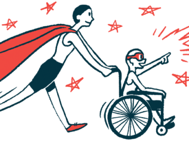 rare disease clinical trial participants | Sanfilippo Syndrome News | Illustration of woman in cape pushing child in wheelchair