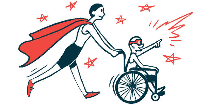 rare disease clinical trial participants | Sanfilippo Syndrome News | Illustration of woman in cape pushing child in wheelchair