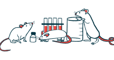 Mice are shown moving around a beaker and test tubes, illustrating a mouse model.