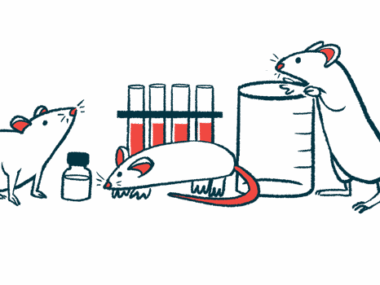 Mice are shown moving around a beaker and test tubes, illustrating a mouse model.